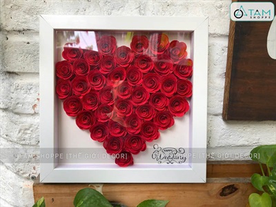 Tranh 3D treo tường tim hoa hồng đỏ V23.5cm TRANHGO-12
